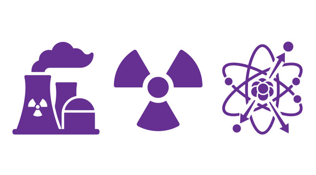 Nuclear energy production concepts with industrial power plant icons radiation industry electricity generation technology dangerous infrastructure engineering production