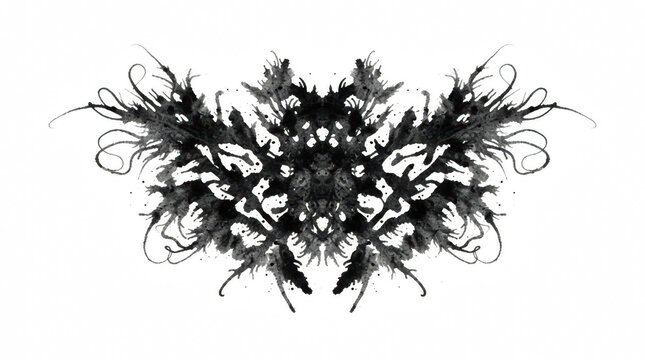 Ink blot symmetrical abstract pattern during psychological test on white background Isolated on transparent background