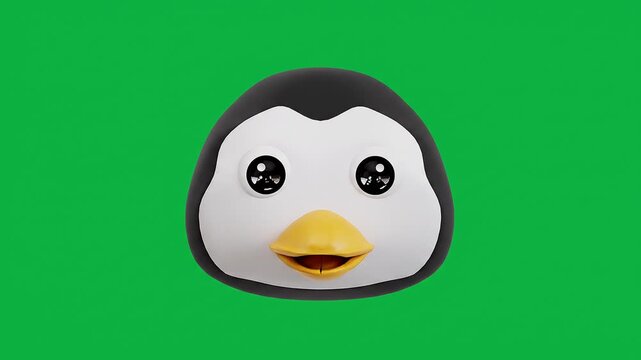 Cute penguin cartoon character on green background, adorable 3D rendered bird mascot for kids content