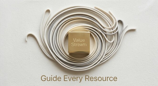 Golden Value Stream Cubes Guide Resources in Flowing Ceramic Ribbons