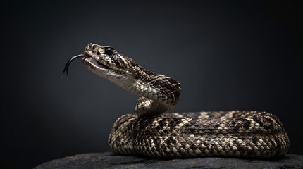 Obraz premium Close Up of Snake Raised Head Against Dark Background