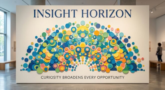 Insight Horizon Art Display Featuring Geometric Paper Circles and Inspirational Text