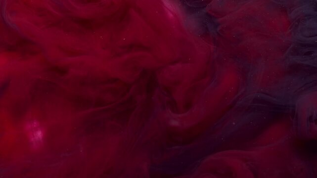 Cloud splash. Smoke mix. Red black sparkling fume paint wave blend color liquid. Fantasy haze stream defocused explosion white background.