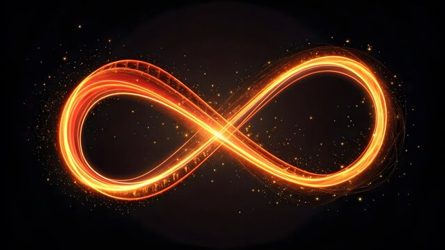 Glowing orange infinity symbol formed by a continuous light trail on a black background
