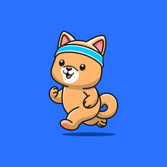 Fototapeta premium Cute Shiba Inu Wearing Sports Headband Cartoon