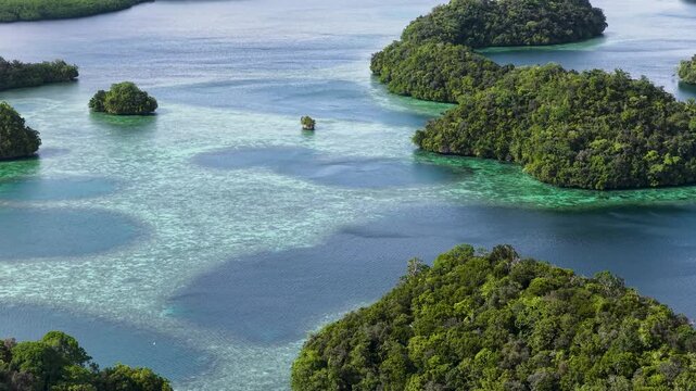 Aerial View of Rock Islands and Coral Reefs in Palau
