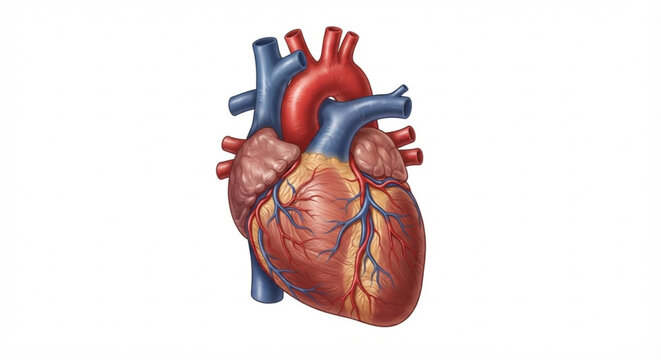 Real heart vector illustration showing human anatomy on white background