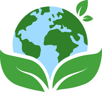 Earth with Green Leaves, Environmental Protection and Eco Nature Vector Illustration