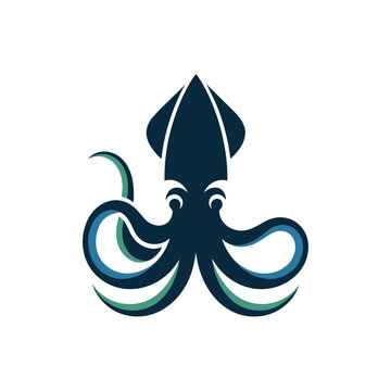 Minimalist squid logo design, stylized sea creature icon