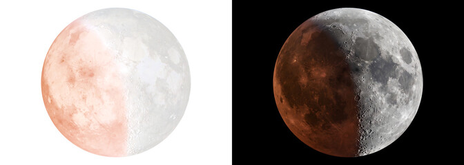 Full Moon of realistic sphere split into warm and cool toned lunar hemispheres great for astronomy project designs in PNG, Transparent and Black Background Versions © Crafter