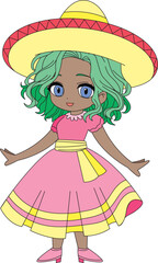 Fototapeta premium cute chibi kawaii girl cinco de mayo vector design