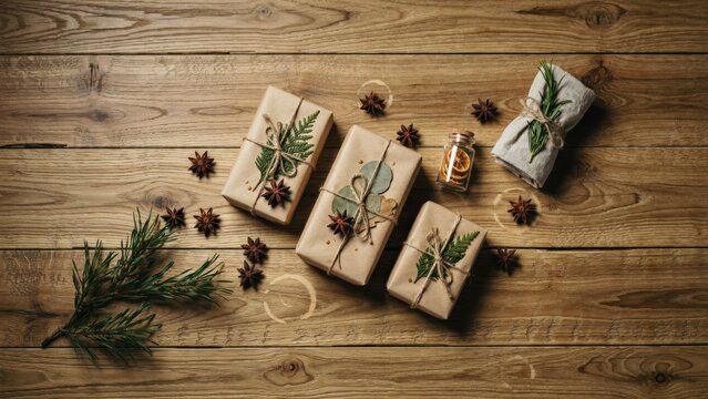 Minimalist Brown Paper Gift Box with Jute Cord and Lavender