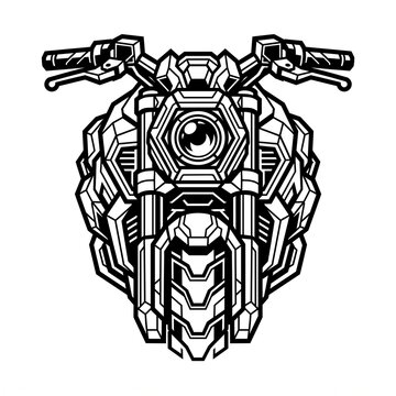 Futuristic Geometric Motorcycle Front View Line Art Illustration &mdash; Robotic Mechanical Bike Emblem