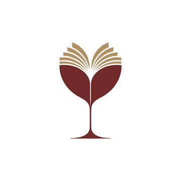 Creative book and wine glass logo design
