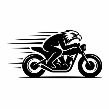 Eagle Motorcycle Rider Logo Emblem With Speed Lines Stylized Biker Illustration