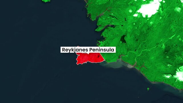Iceland map animatedly showing reykanes peninsula highlighted region