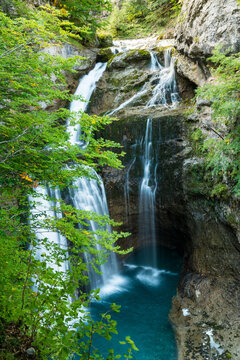 Spain, Aragon, Torla.  Ordesa Y Monte Perdido National Park.  Trail to the Gradas Soaso Waterfalls