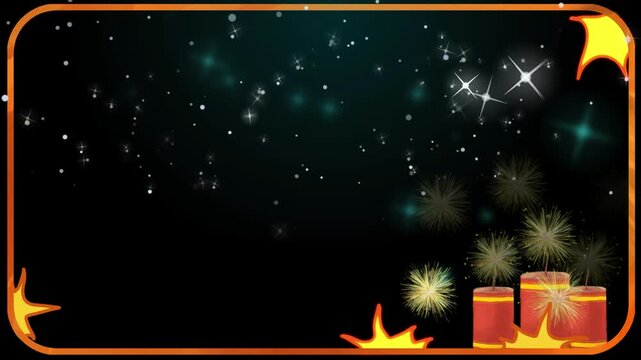 Animated fireworks display frames featuring glowing stars against dark night sky backgrounds for festive holiday celebration graphic design projects