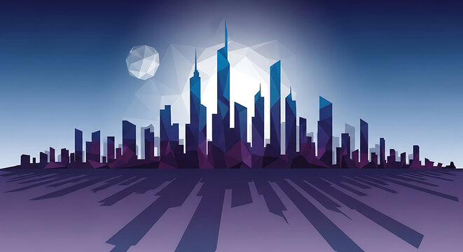 Pixel art city skyline at night with a full moon