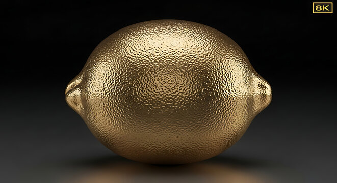 Shiny golden lemon fruit isolated on a dark background