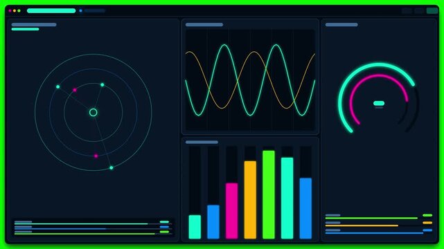 Modern high tech data visualization interface with charts and graphs