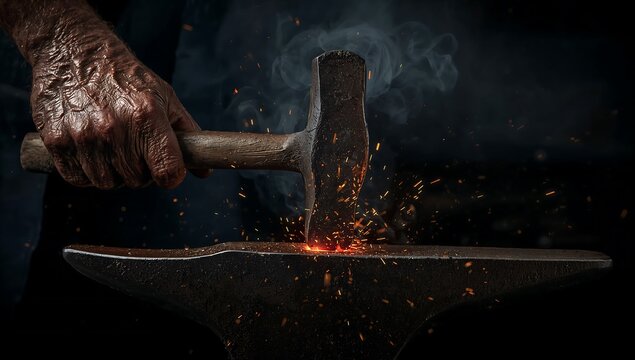 Generative AI captures the intense moment of blacksmith forging metal