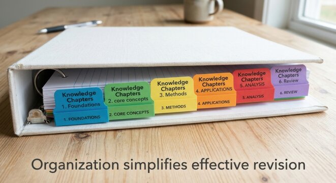 Organized Knowledge Chapters Binder Tabs on Wooden Desk