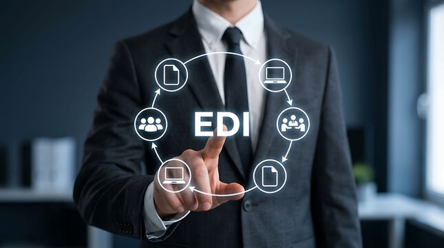 Businessman Touching EDI Electronic Data Interchange Digital Automation Concept