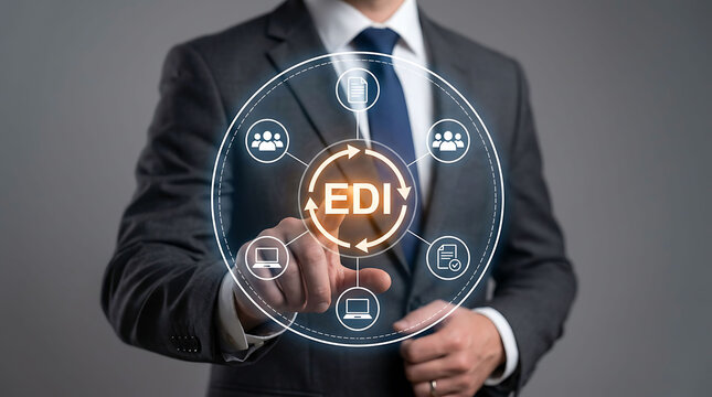 Businessman touching EDI electronic data interchange digital business concept