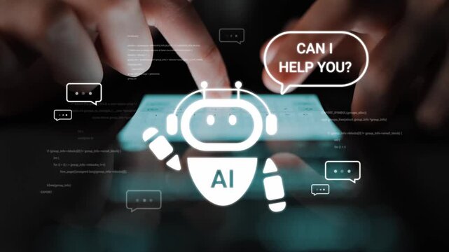 Engaging Interaction with AI Chatbot Displayed on a Smartphone with Coding Elements and Communication Bubbles Gluon.