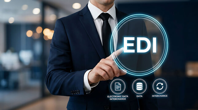 Businessman Touching EDI Electronic Data Interchange Digital Automation Concept