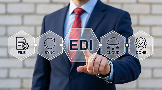 Businessman Touching EDI Electronic Data Interchange Digital Automation Concept