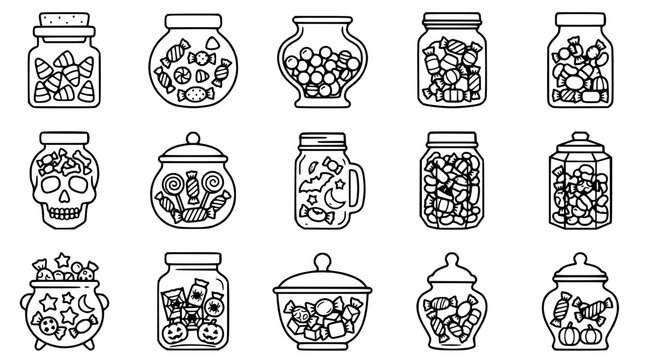 Halloween Candy Jars Assortment Vector Icons Isolated