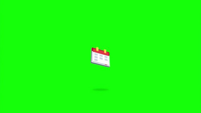 Floating red and white calendar date organizer 3d icon isometric design for event planning and business schedule on green screen background