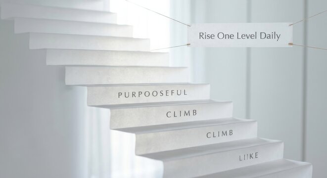 Ascending Staircase with Motivational Words for Progress and Success