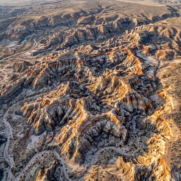 New Mexico Badlands Sunrise Aerial Geological Landscape