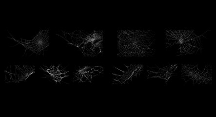 Spooky Halloween Spider Web Overlay Collection Set Isolated on Black © Krypto
