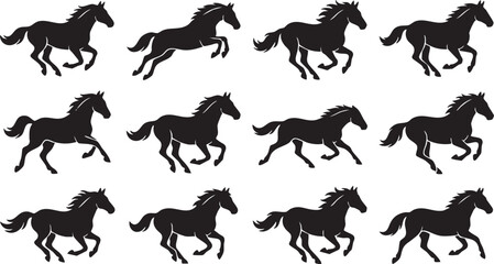 Obraz premium Running horse black silhouettes sequence set for frame animation or creative graphic design.