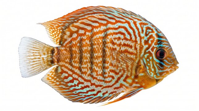 Colorful tropical discus fish swimming in an aquarium