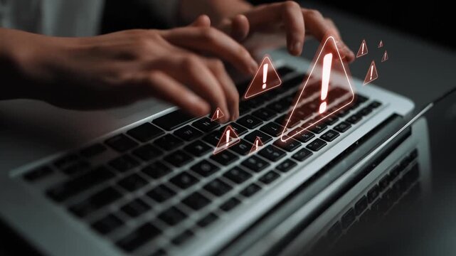 Cybersecurity alert warning showing red cyber for data breach, network threat, and cyber security system vulnerability with emphasis on security risk, caution, digital protection Marrow