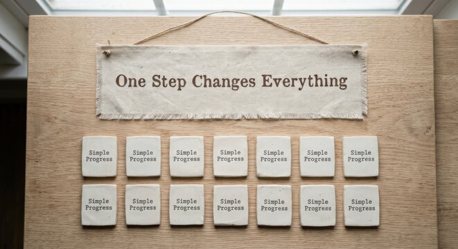 Motivational Banner with 'One Step Changes Everything' Over Simple Progress Tiles