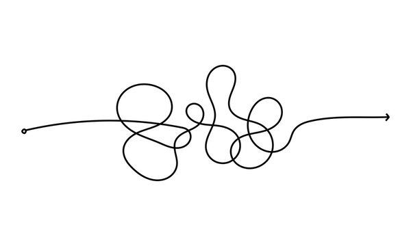 A complex tangled line drawing transitioning into a simple straight path representing problem solving.