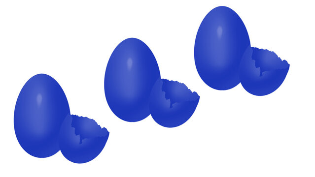 Blue broken hatched Easter egg shells collection set for spring surprise concept and holiday design graphic element vector illustration isolated on white background