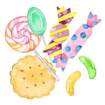 ハロウィン　色々なお菓子　水彩 イラスト
