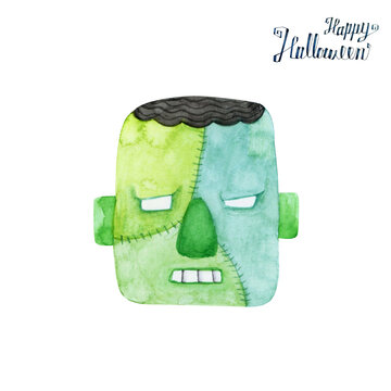 ハロウィン　フランケンシュタイン 人造人間　水彩 イラスト
