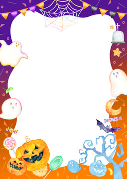 ハロウィン 背景 フレーム 水彩 イラスト