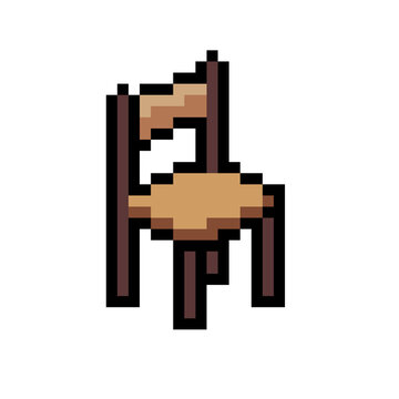 ​Wooden chair pixel art icon for retro game element isolated
