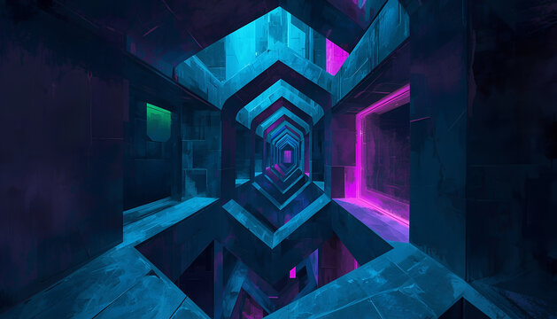 Geometric corridors create surreal tunnel optical illusion
