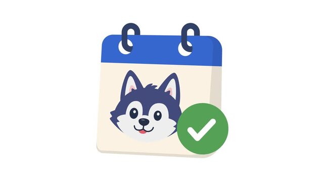 Cute Cartoon Husky Daily Reward Calendar Icon Animation for Game UI, Seamless Loop