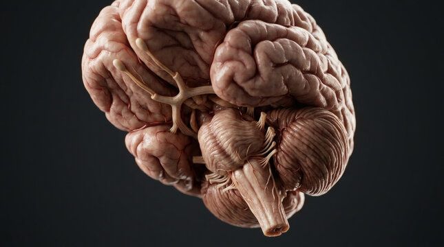 Detailed anatomical model of human brain with cerebellum and nerves